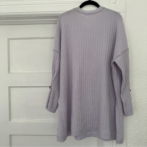 intimately free people oversized lavender ribbed knit 3/4 sleeve sweater - Picture 7 of 7